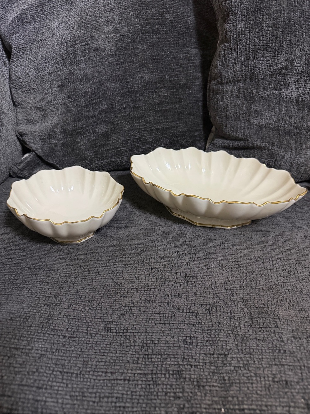 LENOX Symphony Centerpiece Oval 24k Gold Trim Footed 11” Bowl & 6” Ivory Bowl